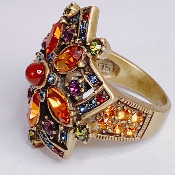 Heidi Daus Green Purple Orange Swarovski Crystal Floral Star Cocktail Ring - Picture 12 of 12